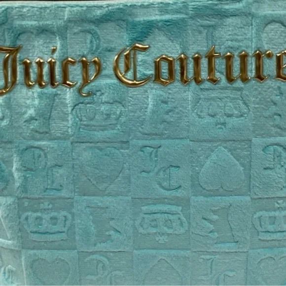 Juicy Couture Logo Travel Cosmetic Bag Teal Blue Makeup Case Y2K NEW - Picture 4 of 11